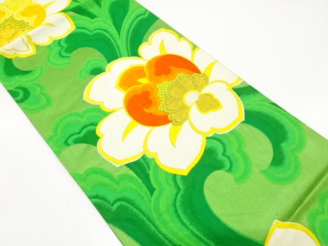 JAPANESE KIMONO / ANTIQUE FUKURO OBI / SILK / WOVEN FLOWERS